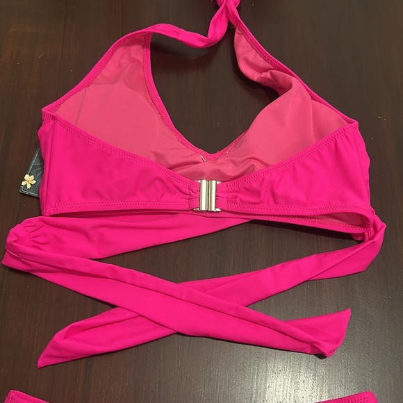 Blooming Jelly High Waisted Bikini Halter Criss
Cross Wrap Swim Suit Hot Pink - Picture 5 of 13